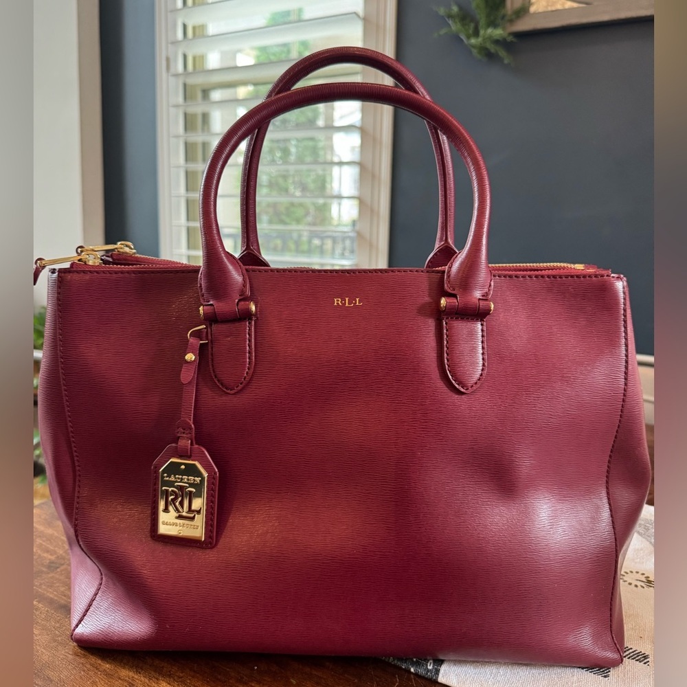 Lauren Ralph Lauren Deep Red Double Zip Satchel